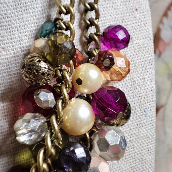 2 Strand Oxidized Brass Beaded Faux Pearl Bauble Beaded Filigree Balls Necklace - Picture 5 of 8